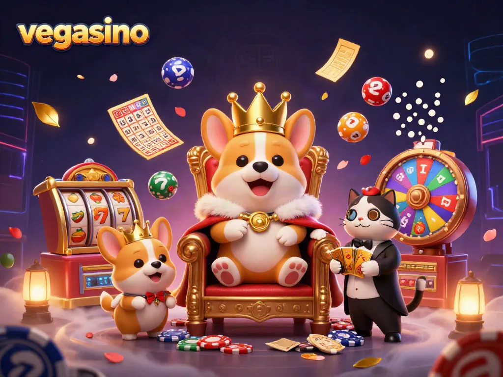 Experience the thrill of vegasino with colorful slots and lottery balls in an exciting casino scene.