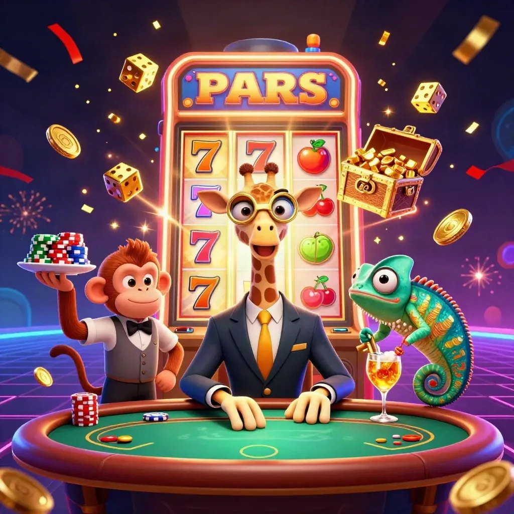 Giraffe, Affe und Chamäleon feiern vor explodierendem Slot mit Gold, Coins und Lichteffekten.