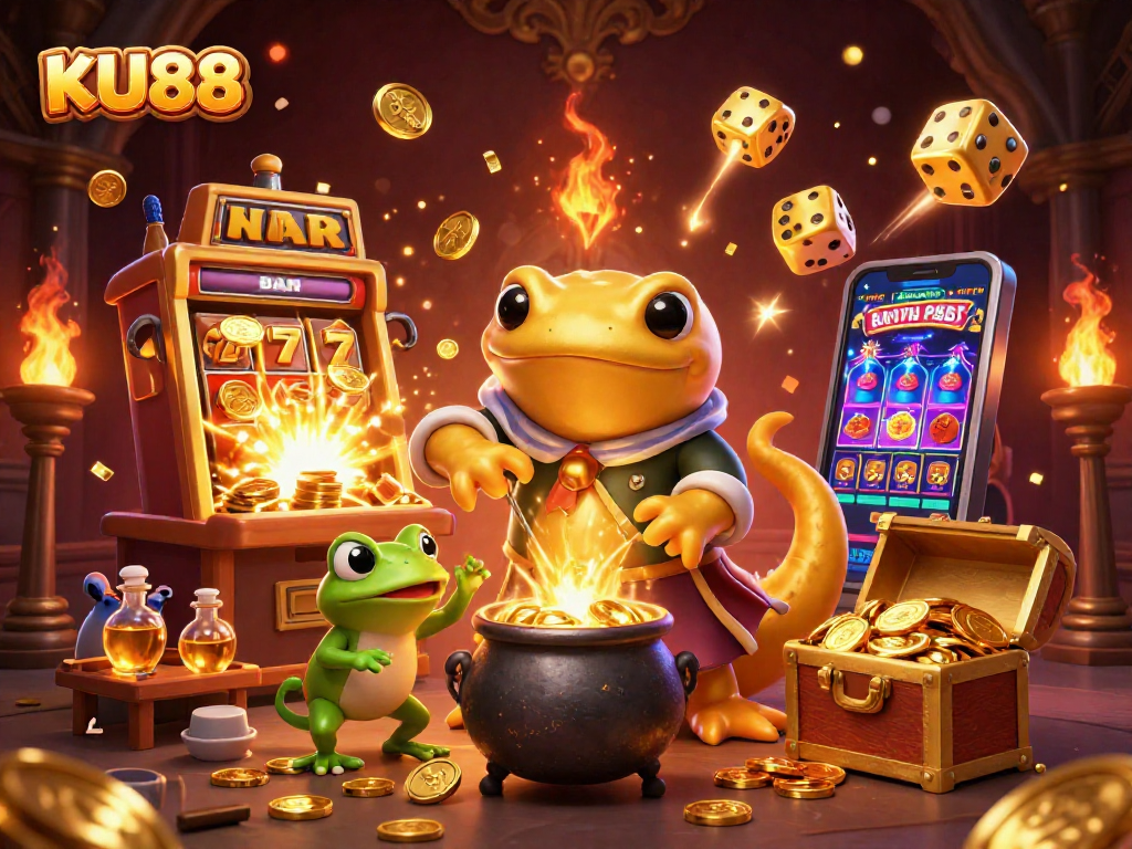 Experience thrilling jackpots at KU88 with a golden salamander alchemist and exciting casino elements.