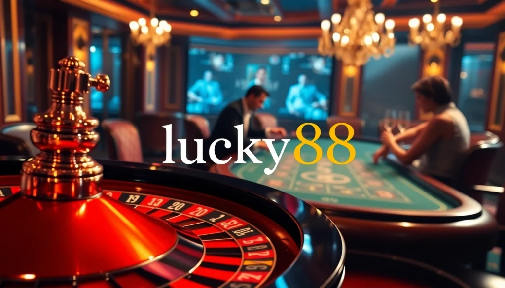 Winning at the lucky88 casino with elegant roulette and engaged players.