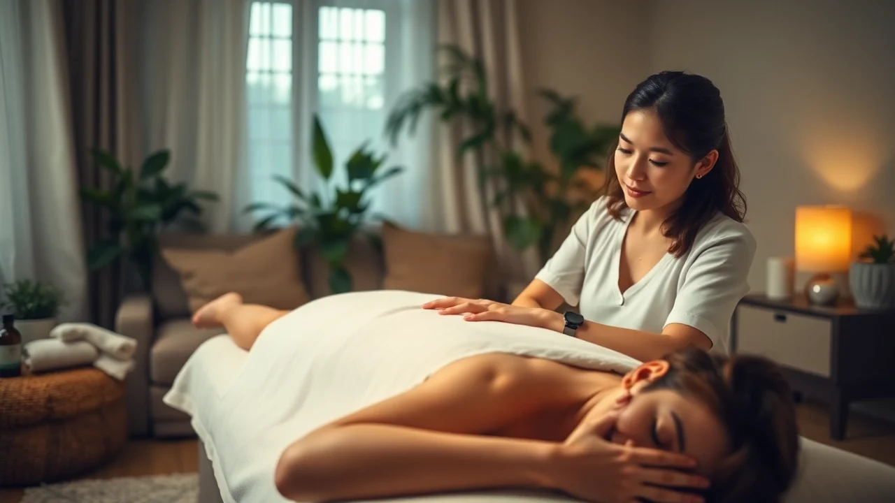 전문 치료사가 아늑한 가정 환경에서 차분한 마사지를 제공하는 평택출장마사지 서비스.